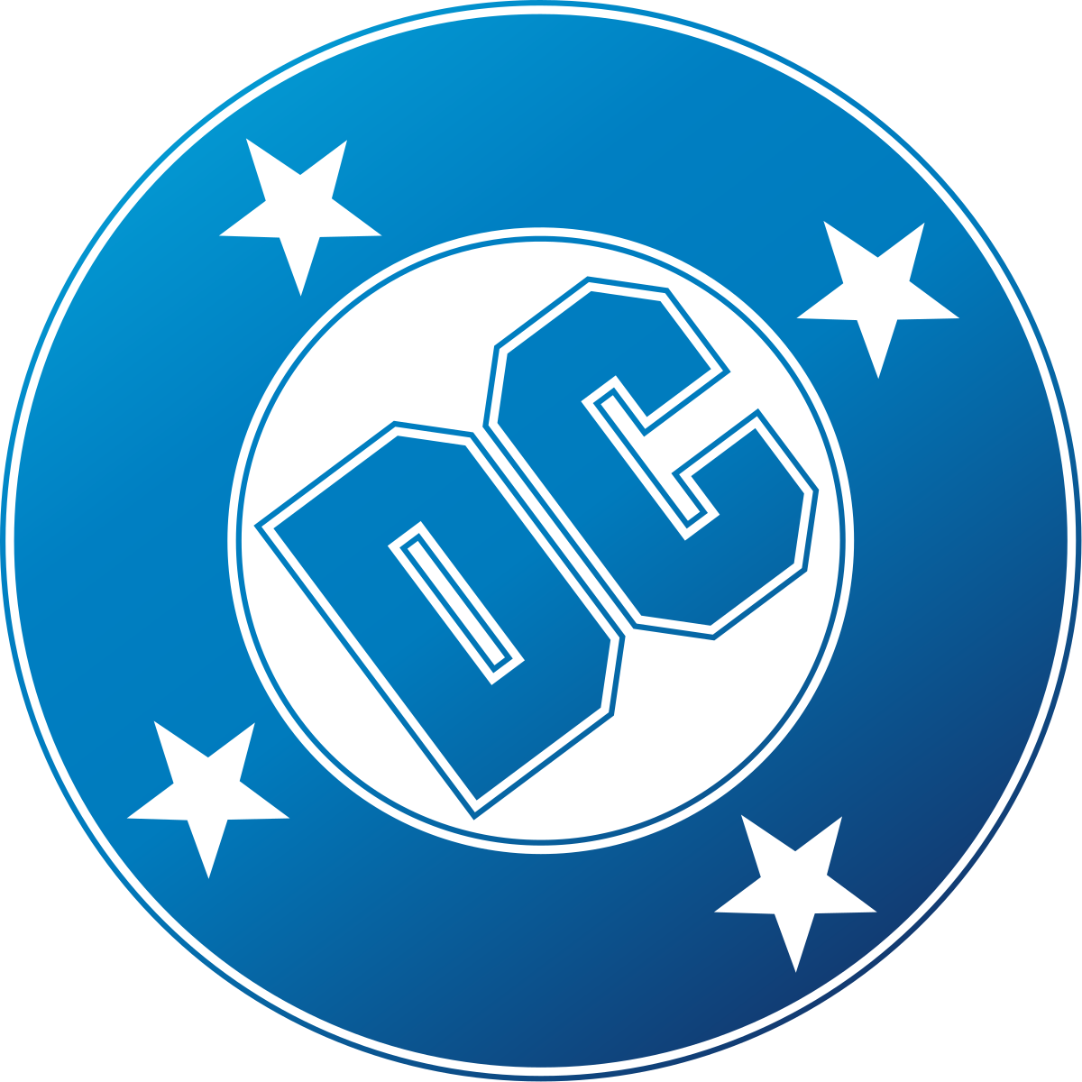 DC logo with stars on a blue background